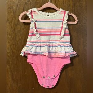 White baby dress with blue and pink stripes elegant